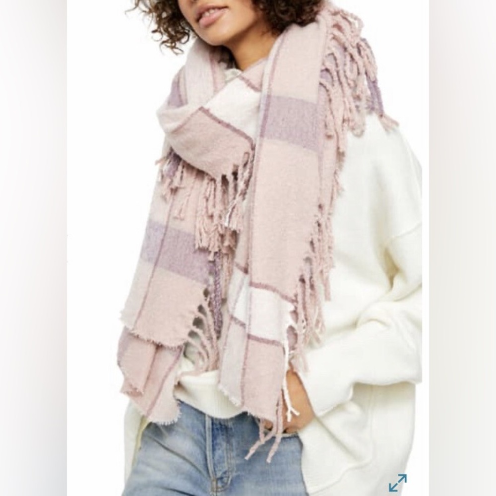 ⬇️⭐️ Free People Valley Plaid Fringed Scarf in Dusty Rose Fringe Wrap
